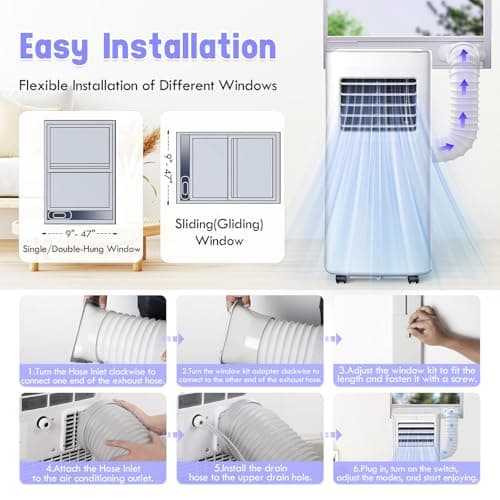 Spürbar 8500BTU Portable Air Conditioner 3-IN-1 with Fan&Dehumidifier AC unit with LED Remote Control up to 450 sq.ft. Room Air Conditioner with Sleep Mode,24H Timer,2 speed,Auto-evaporativ. 7