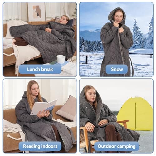 Portable Heated Battery Blanket Cordless Heated Blanket Wireless Wearable Heated Blanket Recharge for Women,20000mah,Electric Throw Blanket Snuggle Heated Coat Hoodie Heating Robe for Outside 45"x32" 7