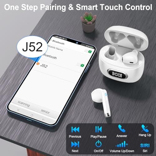 Wireless Earbud, Bluetooth Headphones 5.3 Stereo Bass 42H in-Ear Earphones 2024 Noise Cancelling Ear Buds 4 ENC Mic Call Bluetooth Earbud USB-C LED Display IP7 Waterproof Sport Headset for Android iOS 5