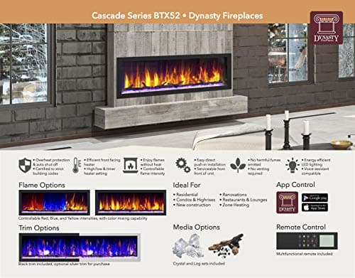 Dynasty 52" Cascade Linear Smart Control Flush Mount Electric Fireplace 7