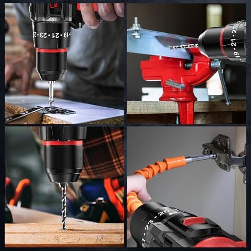 Brushless Cordless Drill Set - Electric Taladro Inalmbrico with 2 * 2Ah Battery and Charger - Hand Battery Drill Machine Driver Driller Atornillador Inalmbrico 7