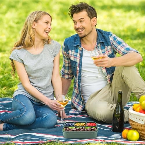 QQKO Bento Box Adult Lunch Box, Bento Box for Kids, 1200 ML Lunch Containers for Adults, Food Storage Container With 4 Compartments, Leak-Proof, Microwave, Dishwasher Safe, Green 7