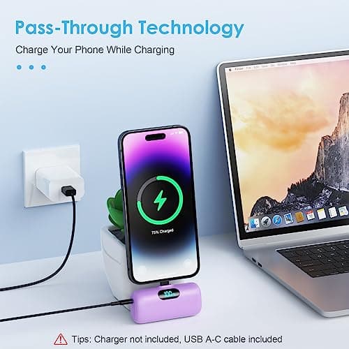 Feob Small Portable Charger for iPhone,Upgraded 5000mAh PD Fast Charging Power Bank,Mini Battery Pack Backup Charger Compatible with iPhone 14/14 Pro Max/13/13 Pro/12 Pro/11/XS/XR/X/8/7/6-Purple 5