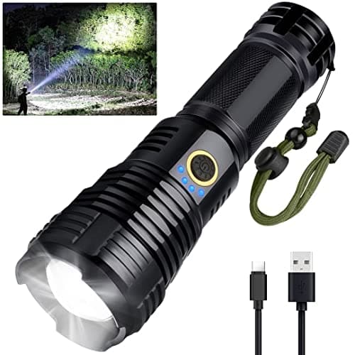 BengMxj Rechargeable LED Flashlights,990000 High Lumens Tactical Flashlight with Zoomable Super Bright Waterproof Flashlights for Emergencies,Camping,Hiking,Home