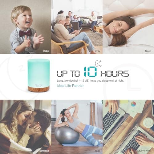 ASAKUKI 300ML Essential Oil Diffuser, Quiet 5-in-1 Premium Humidifier, Home Fragrance Aroma Diffuser with 7 LED Color Changing Light and Auto-Off Switch -Light Brown 5