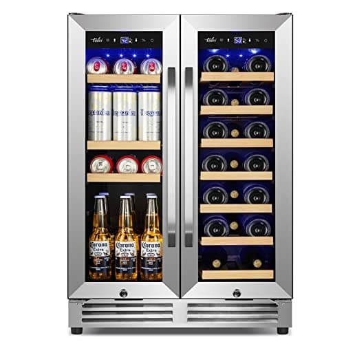 Wine and Beverage Refrigerator Upgraded, 24 Inch Beverage Refrigerator Cooler Dual Zone with Glass Door, Under Counter or Freestanding Beverage Fridge with Large Capacity, Advanced Cooling System 8