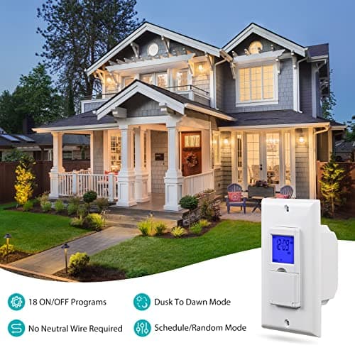 BN-LINK 7 Day Programmable Astronomical in-Wall Timer Switch for Lights, fans and Motors, Single Pole Only, No Neutral Wire Required, White 6