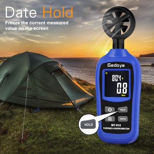 Digital Wind Speed Meter, Handheld Anemometer with Backlight and Max/Min, Data Hold, Measures Wind Speed and Temperature for HVAC, Shooting, Drones, Nautical Monitoring, Surfing, Wind Energy. 6