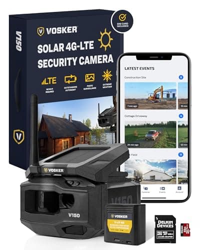 Vosker V150 Solar-Powered LTE Cellular Home Security Outdoor Camera | Motion Activated Sensor Nightvision Wireless Camera | Receive Photos on Your Mobile App (V150-US-MSD32GB)