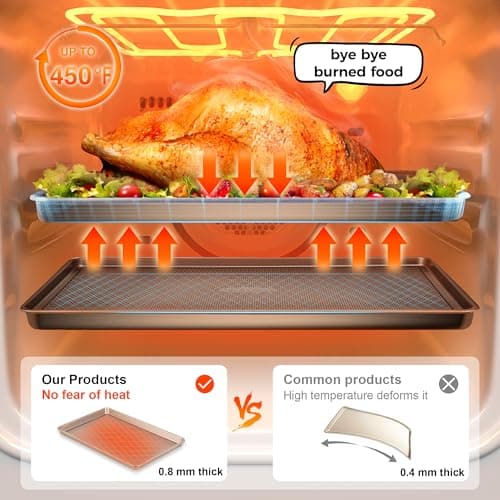 HONGBAKE Baking Sheet Pan Set of 3, Cookie Sheets for Oven, Nonstick Half/Quarter/Jelly Roll Pans with Diamond Texture Pattern, 0.8mm Thick Heavy Duty Cookie Tray, Champagne Gold 9