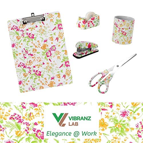 VIBRANZ-LAB Cute Tape Dispenser Desk Cute Home Office Desk Supplies Fun Desk Accessories Floral Tape Dispenser Cute Office Supplies for Women Desk Weighted Non-Skid Non-Slip Base Tape Dispensers 9