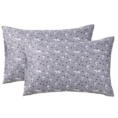 Berkshire Blanket Peanuts® Snoopy Pillowcase Set of 2, 20'' × 30'' Soft Breathable Microfiber Pillow Covers with Envelope Closure Design(Queen, Peanuts Mini Poses and Paws Grey)