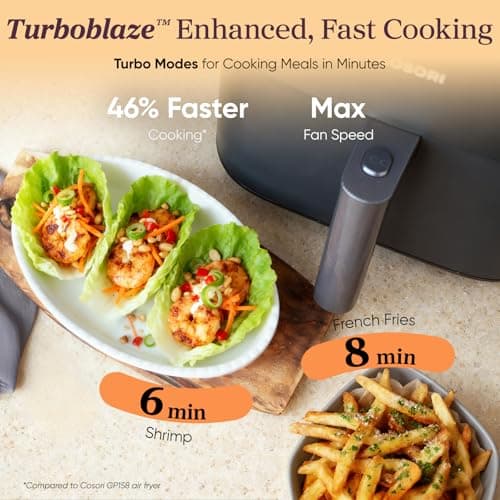 Cosori 9-in-1 TurboBlaze Air Fryer 6 Qt, Premium Ceramic Coating, 90°–450°F, Precise Heating for Even Results, Air Fry, Roast, Bake, Broil, Dry, Frozen, Proof, Reheat, Keep Warm, 120V, Dark Gray 6