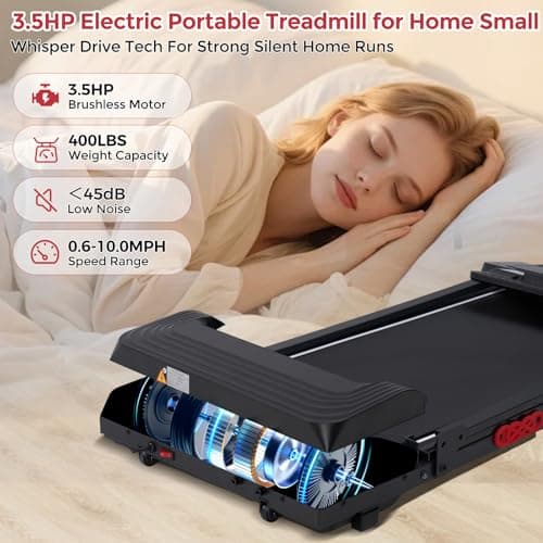 Compact Walking Pad with Handle Bar, 3.5HP Electric Portable Walking Pad Treadmills with Handles for Home Small Spaces, 0.6-10MPH Home Small Treadmill with Big Screen for Office Apartment, 400LBS 7