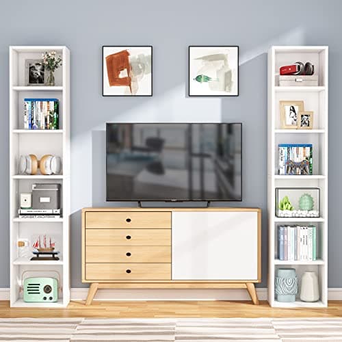 Tribesigns 70.9 Inch Tall Narrow Bookcase, Modern White Corner Bookcase with Storage, 6 Tier Cube Display Shelves for Home Office 8