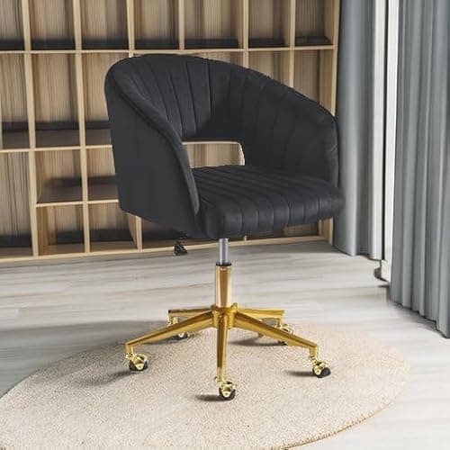 Nrizc Velvet Office Desk Chair, Upholstered Home Office Desk Chairs with Adjustable Swivel Wheels, Ergonomic Office Chair for Living Room, Bedroom, Office, Vanity Study (Black) 6