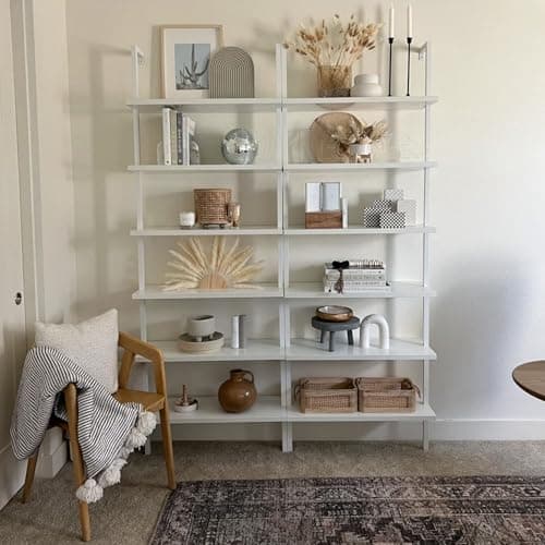 Nathan James Theo 6-Shelf Tall Modern Bookshelf, Wall Mount Ladder Shelf Bookcase with Wood and Industrial Metal Frame, Matte White 5