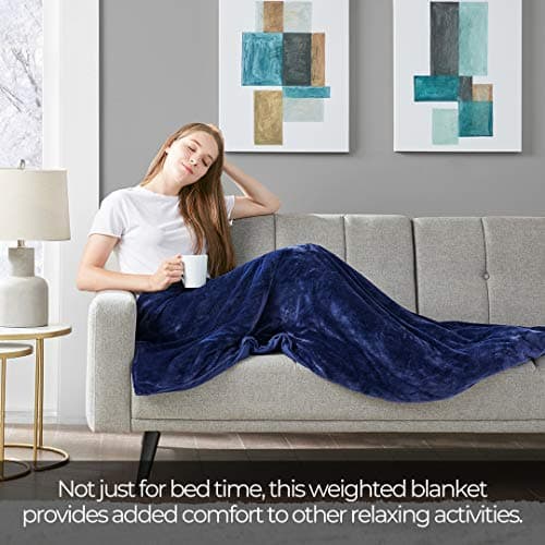 MP2 Glacier Weighted Blanket with Nano-Ceramic Beads Reversible Cooling & Warm Cover for Hot and Cold Sleepers, 48"x72" 15lbs, Navy (MPT51-0064) 5