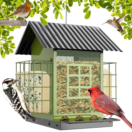 FlowaFoli Bird Feeders for Outdoors Hanging, Metal Bird Feeder with Double Suet Cage Cake, Large Capacity, Birdfeeders Sturdy & Weatherproof, Easy to Clean & Refill, Great for Attracting Wild Birds