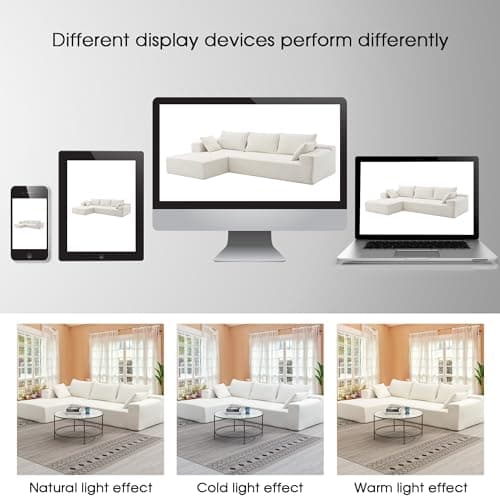 Miscoos 109" Cloud Sectional Couch - L Shaped Chenille Couch with Chaise, Minimalist Modular Sofa with Deep Seat for Living Room, Bedroom, No Assembly Required, Ivory Cream 8