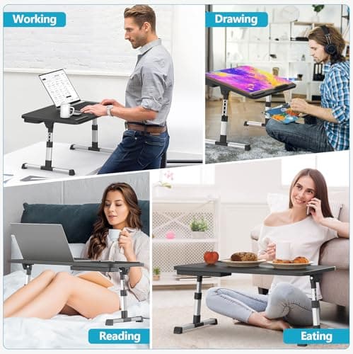 Slendor Laptop Desk Adjustable Laptop Stand Foldable Bed Table Portable Lap Desk Folding Notebook Stand Reading and Writing Holder Breakfast Tray with Drawer and Cooling Fan for Bed Couch Sofa Floor 7