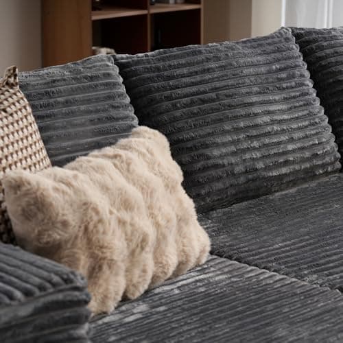 ovios 104" Cloud Boneless Couch with L-Shape Chaise,Modern Sectional Modular Sofa with Deep Seat, Upholstered Couches for Living Room Bedroom,No Assembly Required, Grey (Plush Corduroy Fabric) 9
