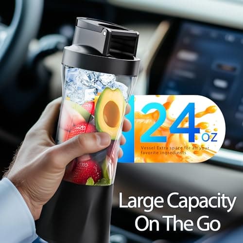 Portable Blender, Cordless, 24oz. Vessel, Personal Blender-for Shakes & Smoothies, BPA Free, Leakproof-Lid & Sip Spout, USB-C Rechargeable & Self Cleaning - Travel with 6 Sharp Blade, Black 3