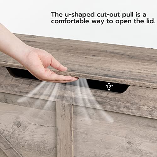 HOOBRO Storage Bench, 39.4” Retro Wooden Storage Chest with U-Shaped Cut-Out Pull, Safety Hinge, Supports 220 lb and Easy Assembly for Toy Box Organizer (Greige) BG771CW01 5