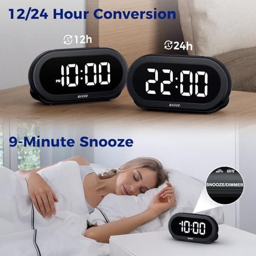 uscce Small Digital Clock for Bedroom: 6 Dimmable Brightness 4 Alarm Volume - Plug in Clock with Easy Operation for Bedside Desk 7