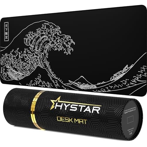 Hystar® Extended Gaming Mouse Pad | XXL 36" x 16" | 5mm Thick, Waterproof Surface, Smooth Polyester Fabric, and Natural Rubber Base | The Great Wave (Black)