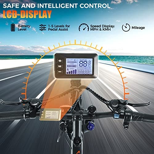 ANCHEER Electric Bike for Adults, [Peak 750W Motor] Electric Mountain Bike, 26" Sunshine Commuter Ebike, 55 Miles 22MPH Electric Bicycle with 48V/374Wh Battery, LCD Display, 21Speed, Front Suspension 6