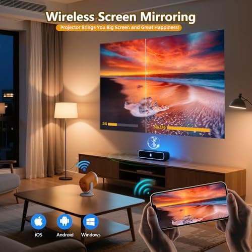 Portable Mini Projector with WiFi and Bluetooth Rotatable Movie Projector with Electronic Focus LED Pico Projectors for Home Theater Compatible with Smartphone, TV Stick, Laptop, HDMI, USB 5