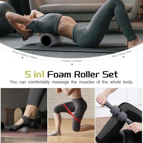 Krightlink 5-in-1 Foam Roller Set, Massage Roller Stick, Massage Ball, Resistance Band for Deep Muscle Massage, Trigger Point Release, Pilates, Yoga (Grey) 6