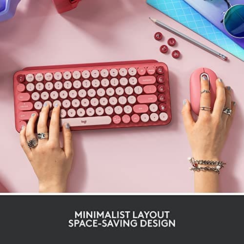 Logitech POP Keys Mechanical Wireless Keyboard with Customizable Emoji Keys, Durable Compact Design, Bluetooth or USB Connectivity, Multi-Device, OS Compatible - Heartbreaker Rose 8