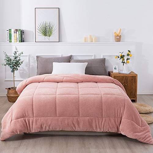KASENTEX Super Ultra Soft Luxury Plush Sherpa Comforter, Cozy Reversible Fleece - Goose Down Alternative Fill, Machine Washable Bedding, Sunset Rose Pink, Queen Size 5
