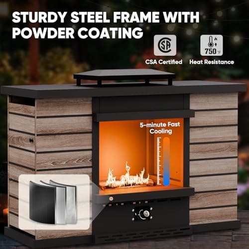 INTER HUT 63'' Smokeless Outdoor Propane Fireplace with Tank Storage & Extra Storage Cabinet, CSA Certified 50,000 BTU Patio Fire Pit with Cover for Garden, Backyard and Patio, Black/Beige 6