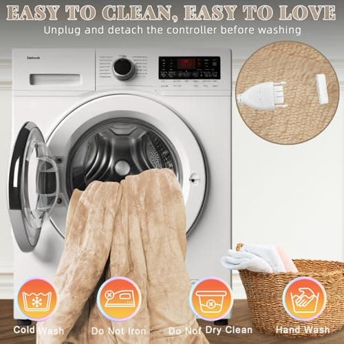 Richtry Electric Blanket Wearable with Foot Pockets & Sleeves, Electric Heated Snuggle Blanket, Flannel & Sherpa Heating Throw with 10 Heat Settings, 1-12 Hours Auto Shut-Off, 50"×70", Beige 8