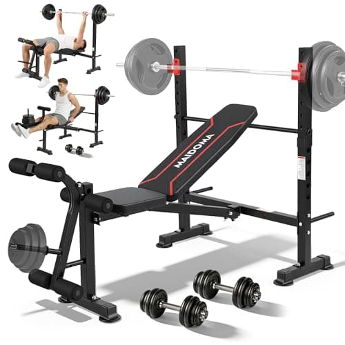MAIDOMA 750LBS Weight Bench with Bench press rack, Adjustable Workout Bench Set with Leg Extension/Curl,Standard Bench Press Set for Home Gym Full Body Training