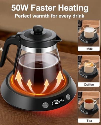 Kepwam Coffee Mug Warmer - 50W Electric Coffee Warmer for Desk 3 Temp Settings & 2-9 Timer Smart Cup Warmer for Desk Candle Warmer Plate with LED Lights Beverage Tea Milk Warmer for Home & Office 5