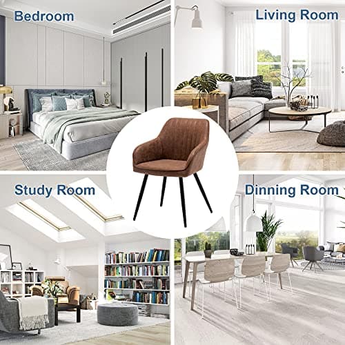 annjoe Faux Leather Accent Arm Chairs for Living Room Leisures/ Upholstered Chair with Metal Legs Set of 2 for Home Kitchen Office Bistro Cafe, Brown 9
