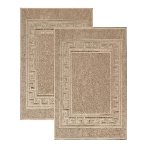 Superior Heavyweight Cotton Bath Mats, Bath Rugs For Bathroom Accessories, Washable Rug For Shower, Bath, Toilet, Modern Decor, No Backing, Luxury Hotel And Spa Quality, Set of 2, 22" x 35", Taupe