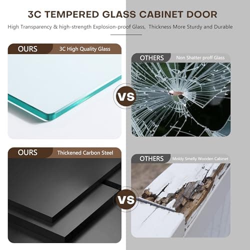 Lucky Monet 5-Tier Display Cabinet with 12 Color Lights & Glass Doors, 67" Lighted Curio Cabinet with Adjustable Shelves, Glass Metal Display Case for Collectibles Figures China (White) 8