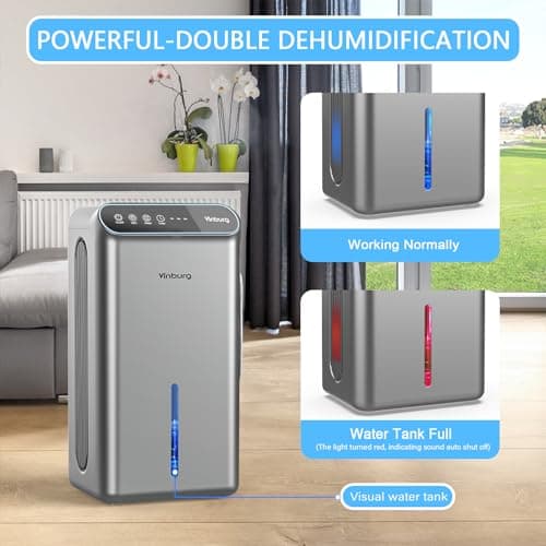 Dehumidifiers for Home (85 OZ Water Tank, 800 sq.ft) Quiet Small Dehumidifier for Basement Bedroom Bathroom with Drain Hose, 3 Gear Timer, Sleep Mode, Auto Shut Off, 7 Color Ambient Light 5