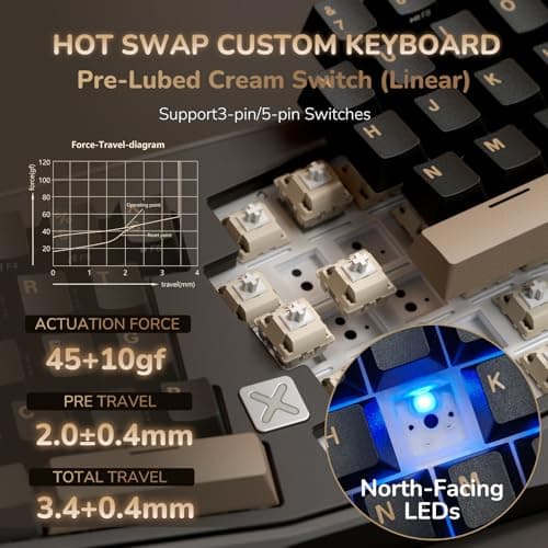 RK ROYAL KLUDGE A70 Wireless Ergonomic Keyboard, Alice Split Mechanical Keyboard w/Bluetooth/2.4GHz/Wired, 65% RGB Gaming Keyboards with Knob and PBT Keycap, Gasket Hot Swappable Linear Cream Switches 7