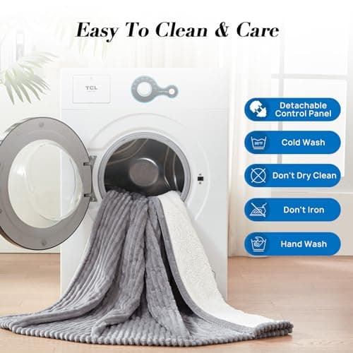 Westinghouse Queen Size Electric Blanket, Flannel to Sherpa Reversible, Heated Blanket Queen with Dual Control 10 Heating Settings & 1-12 Hours Auto Shut Off, Machine Washable, (84" x 90", Light Grey) 9