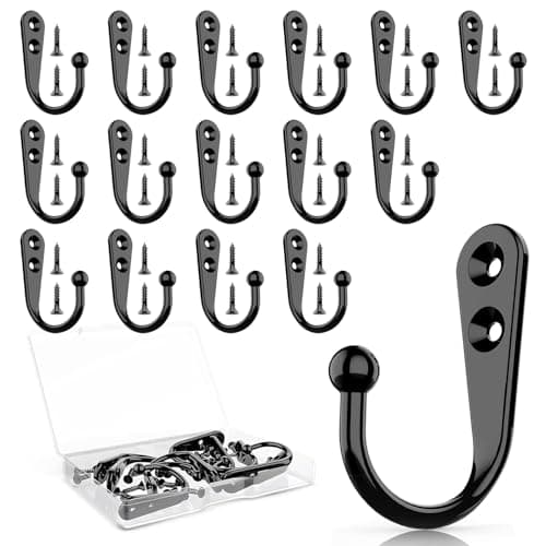 ZBDPOVT 15 Pcs Black Coat Hooks - Wall Hooks for Closet Hanging, Multi-Room Use (Bathroom/Bedroom/Kitchen), Holds Coats/Towels/Scarves/Hats/Keys/Cups, Includes 30 Screws