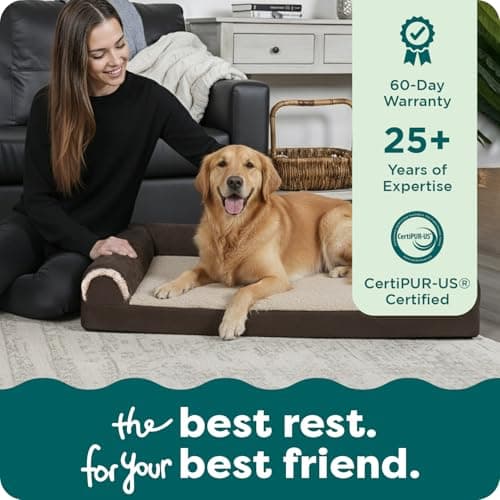 FurHaven Orthopedic Dog Bed for Large Dogs, L-Shaped Chaise Mattress with Orthopedic Egg Crate with a Solid Orthopedic Foam Base for Joint Support, Washable Cover, Jumbo XL, Faux Fur & Suede, Espresso 9