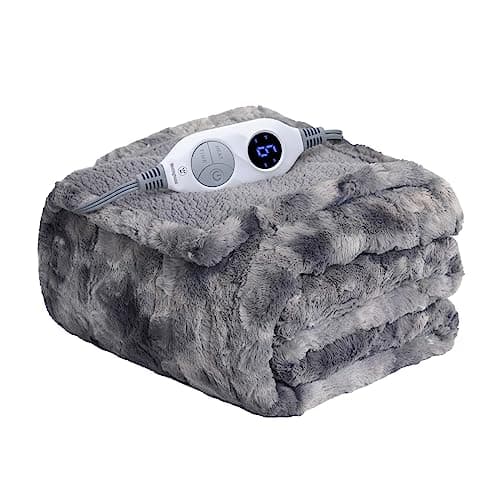 Westinghouse Electric Heated Throw Blanket, Faux Fur with 6 Heating Levels & Auto Off, Soft Cozy Sherpa Washable Blanket (50" x 60", Grey)
