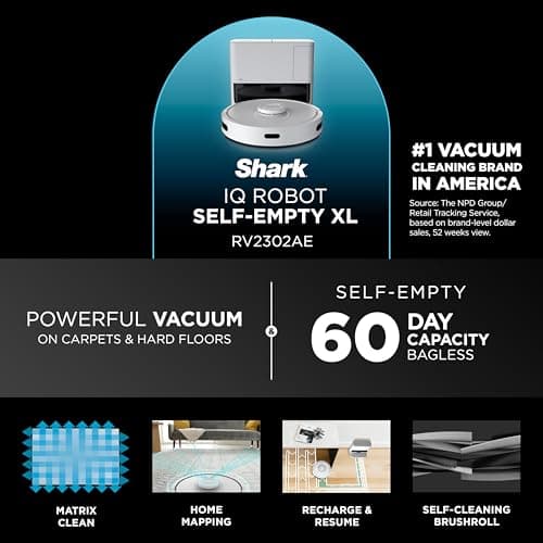 Shark IQ Robot Vacuum with Bagless Self-Empty 60 Day Capacity Base, Multi-Surface Cleaning, Powerful Suction, Pet Hair Pickup, for Carpets & Hardfloors, Home Mapping, White, RV2302AE 9