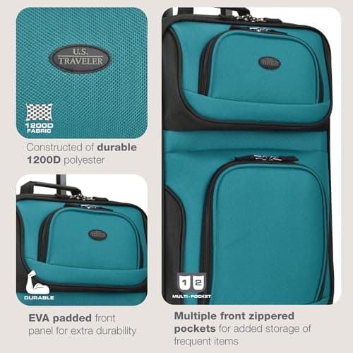 U.S. Traveler Rio Lightweight Softside Rolling Carry-on Suitcase, 2-Wheel Single, Teal 7